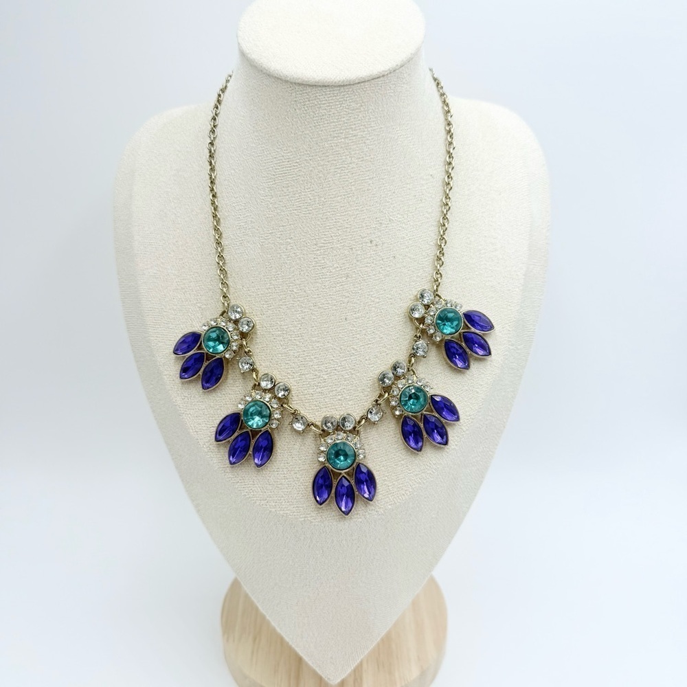 Goldtone Purple Teal Acrylic Bead Scoop Statement Necklace